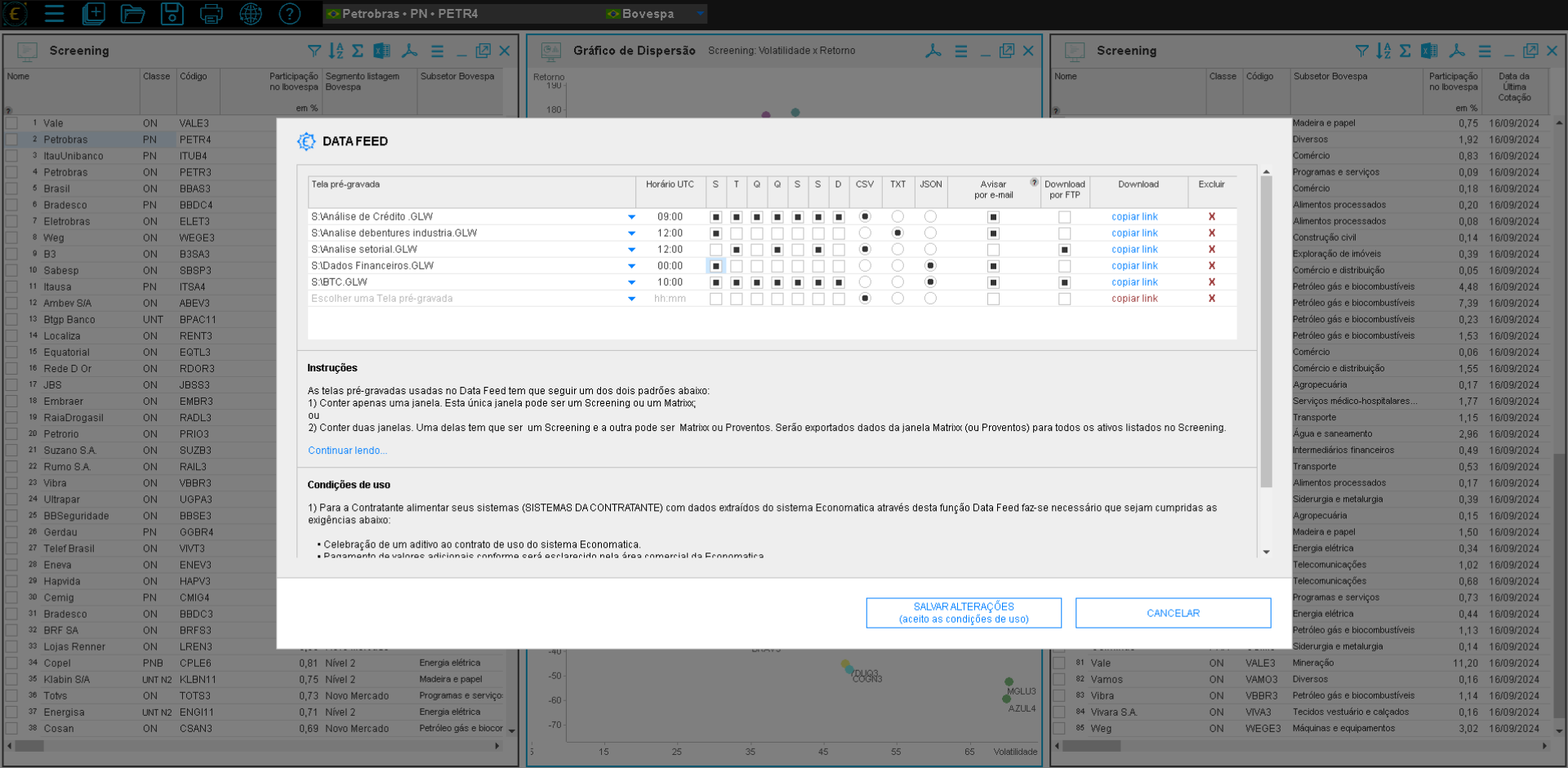 Economatica Data Feed: automatic delivery configuration screen