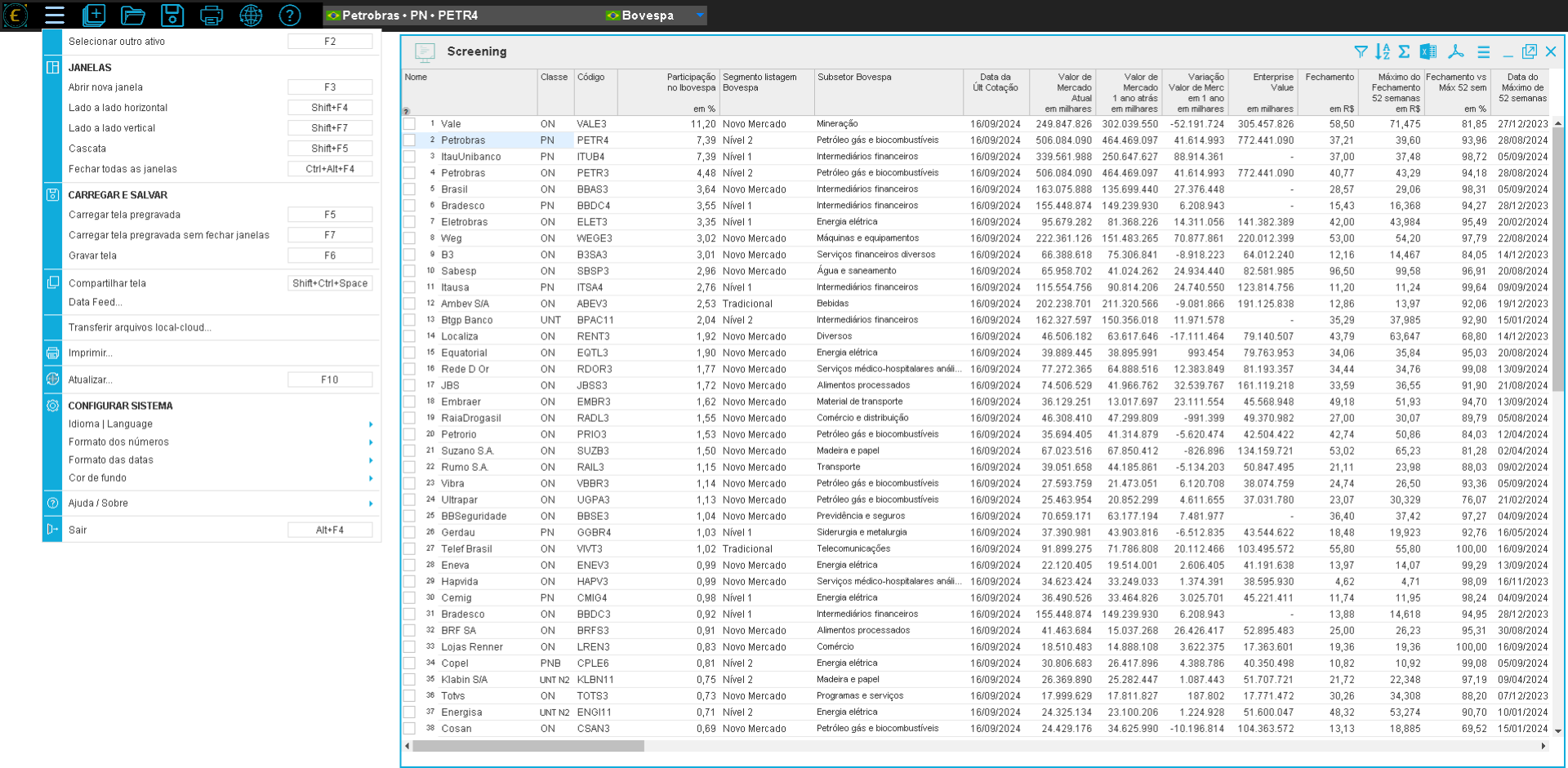 Data Feed configuration menu