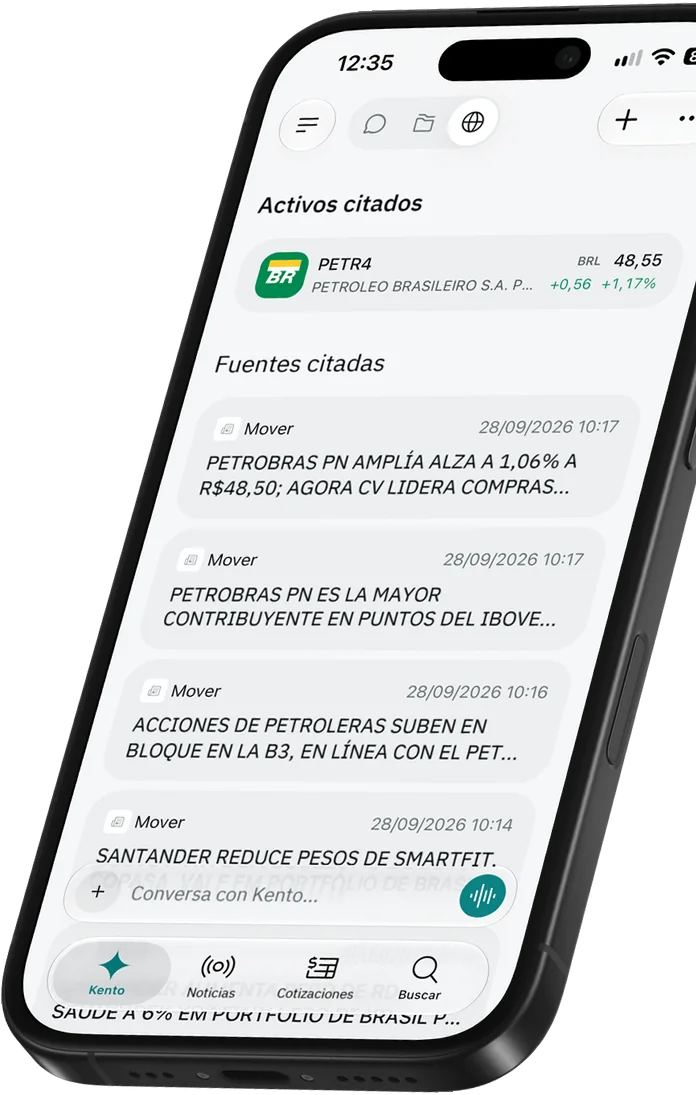 App Economatica: activos y fuentes citados por Kento