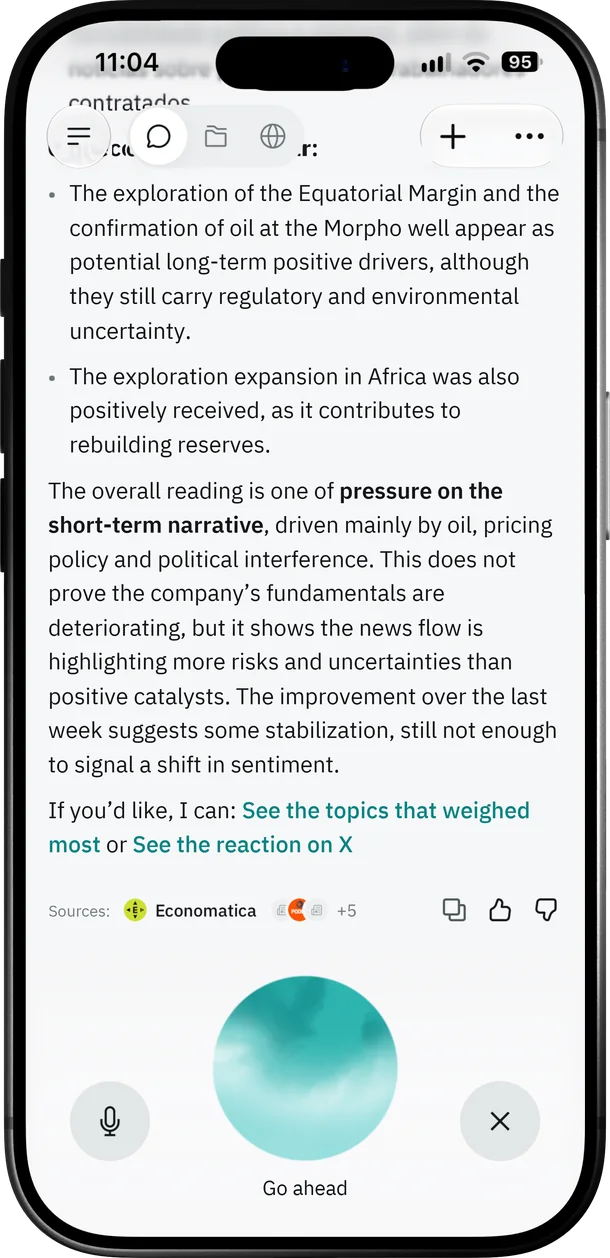 Economatica App: Kento’s answer with sources and voice mode