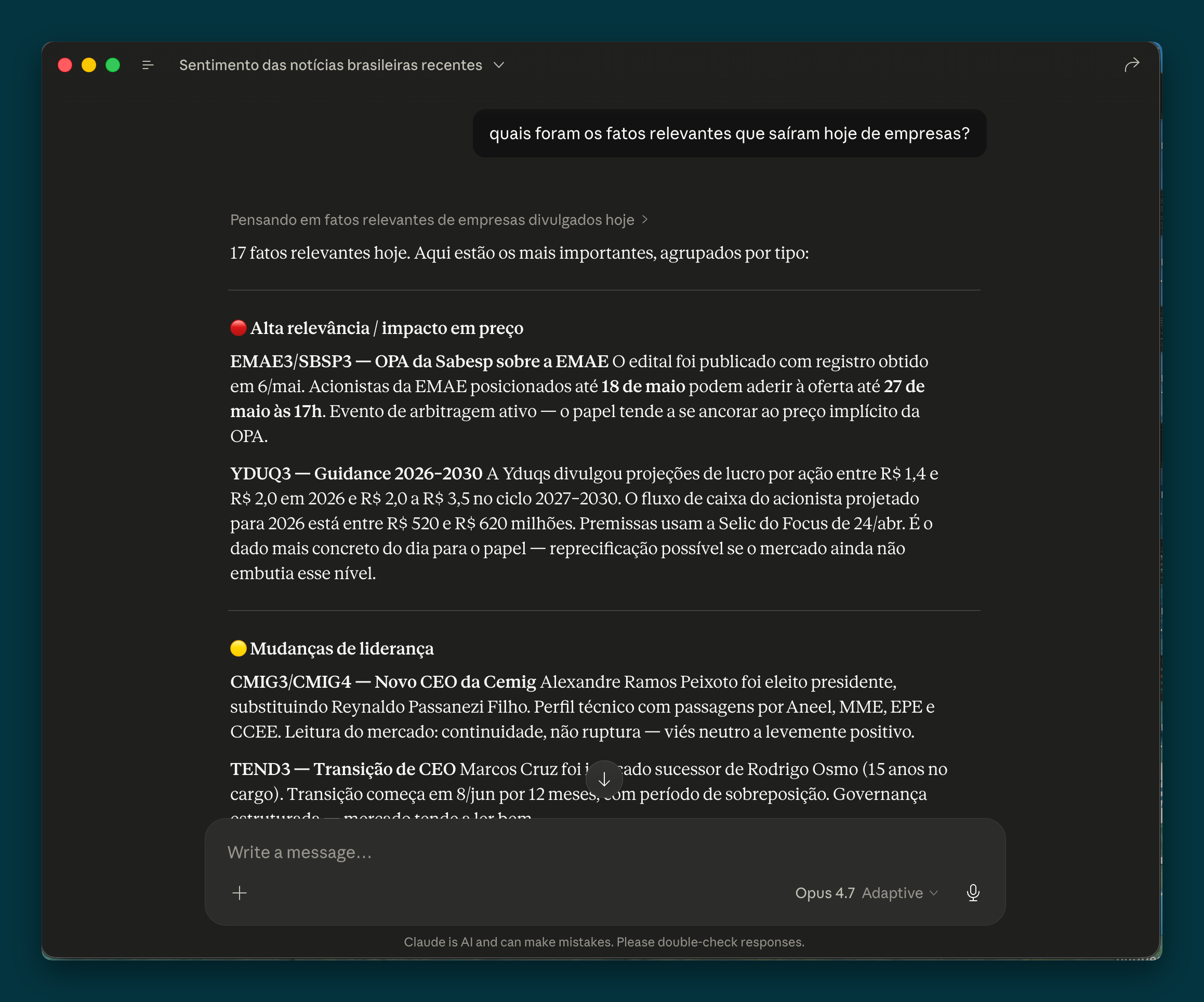 Economatica MCP: fatos relevantes agrupados por nível de impacto
