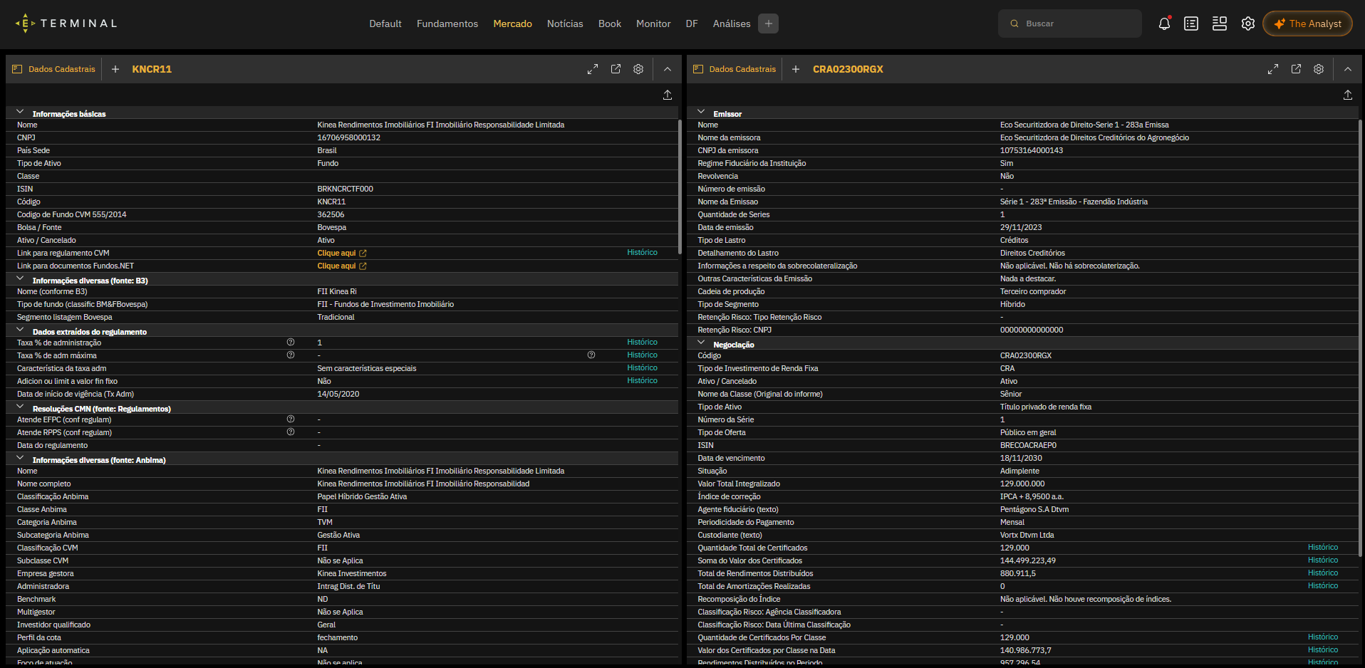 Economatica Terminal, Registration Data module