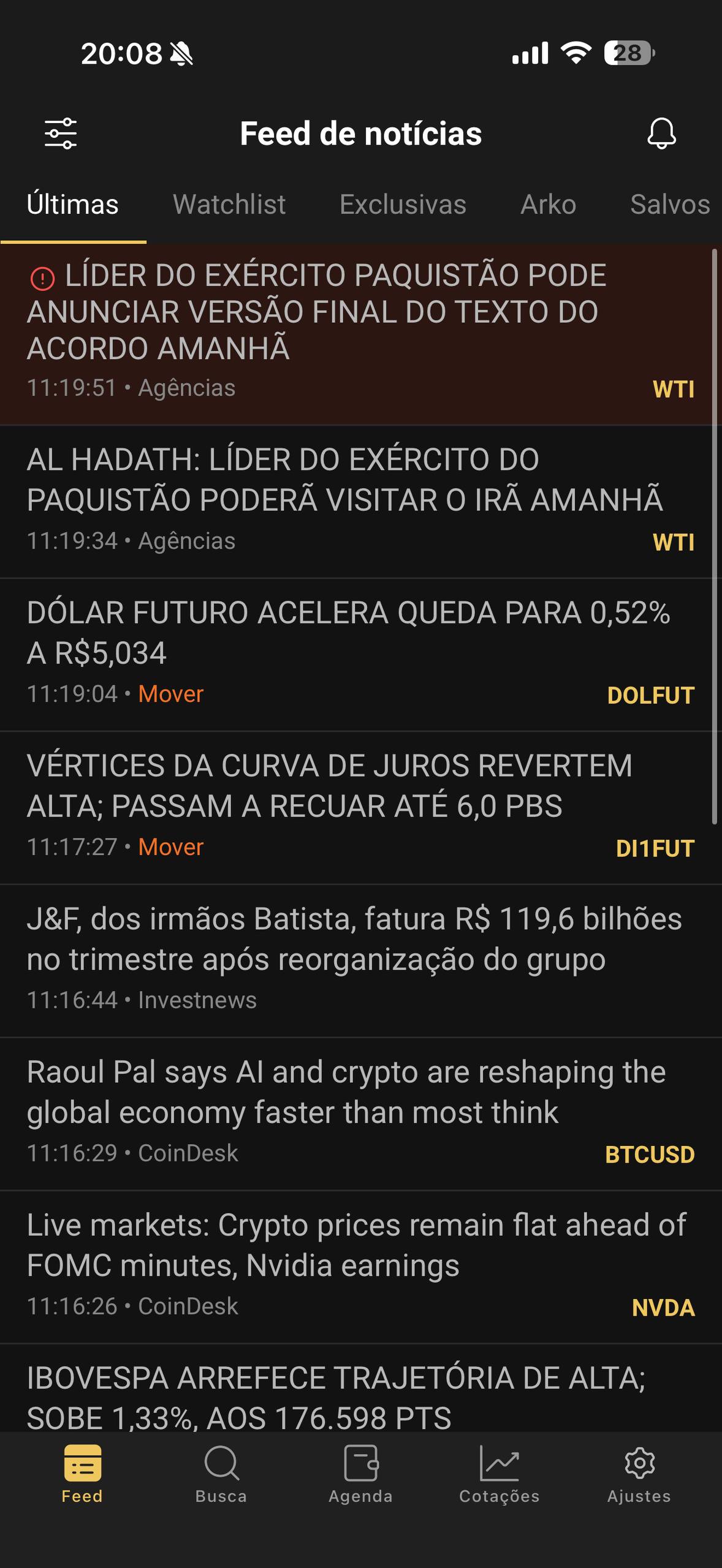 Terminal Economatica: app mobile com feed de notícias e plantão CVM